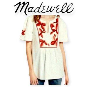 Madewell cottagecore cabincore White Red Embroidered Boho Blouse XS NWT